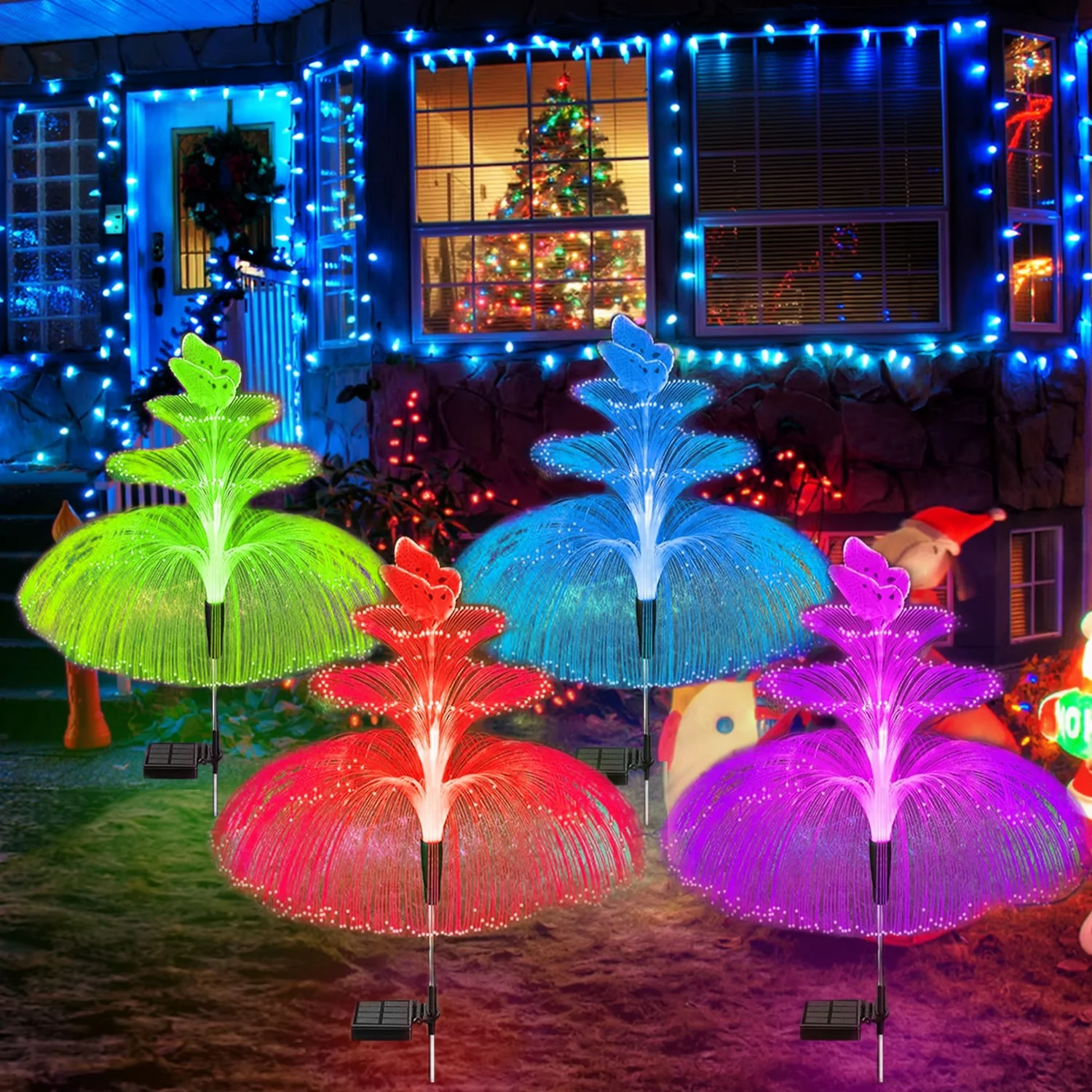 2/4 Pack Solar 3 Tier Butterfly Flower Lights Latest 7 Color Changing Butterfly For Christmas Pool Patio Garden Decoration