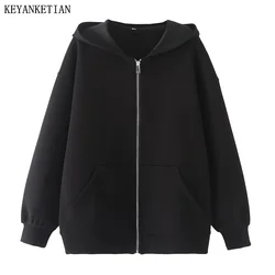 Keyanketian-女性用ダブルポケットジッパーパーカー、ルーズスウェットシャツ、特大のアウターウェアトップ、ハイストリートスタイル、ユニセックス、秋、新