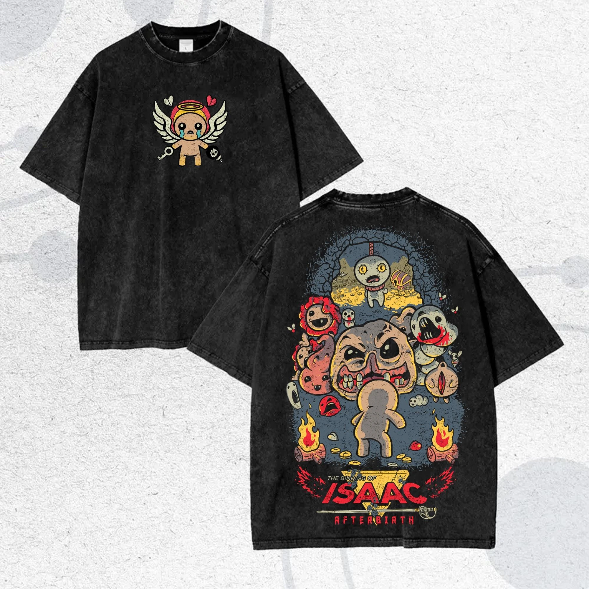 Vintage The Binding of Isaac Indie Horror Game T-Shirt Washed Oversized T-Shirt Men Women Short Sleeve Casual Streetwea Clothing