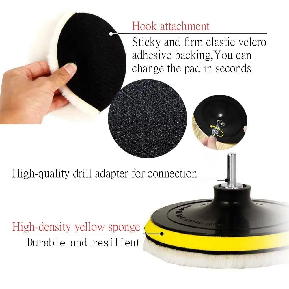 10 Pcs Buffing Polishing Pads 6 Inch and Wool Cutting Pad for Drill Buffer Attachment with Drill Adapter for Car Buffer Polisher