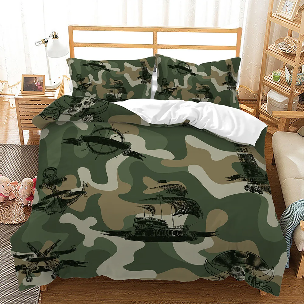 3pcs Bedding Set Gothic Skull Rose Prnted Cozy Duvet Cover King Queen Twin Single Size Birthday Gift Boy Bedroom Decoration