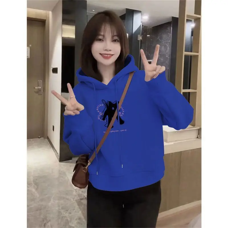 Anchor Red-Sudadera con capucha de manga larga de algodón puro, corta, a la moda, de terciopelo, informal, estilo occidental, Top holgado