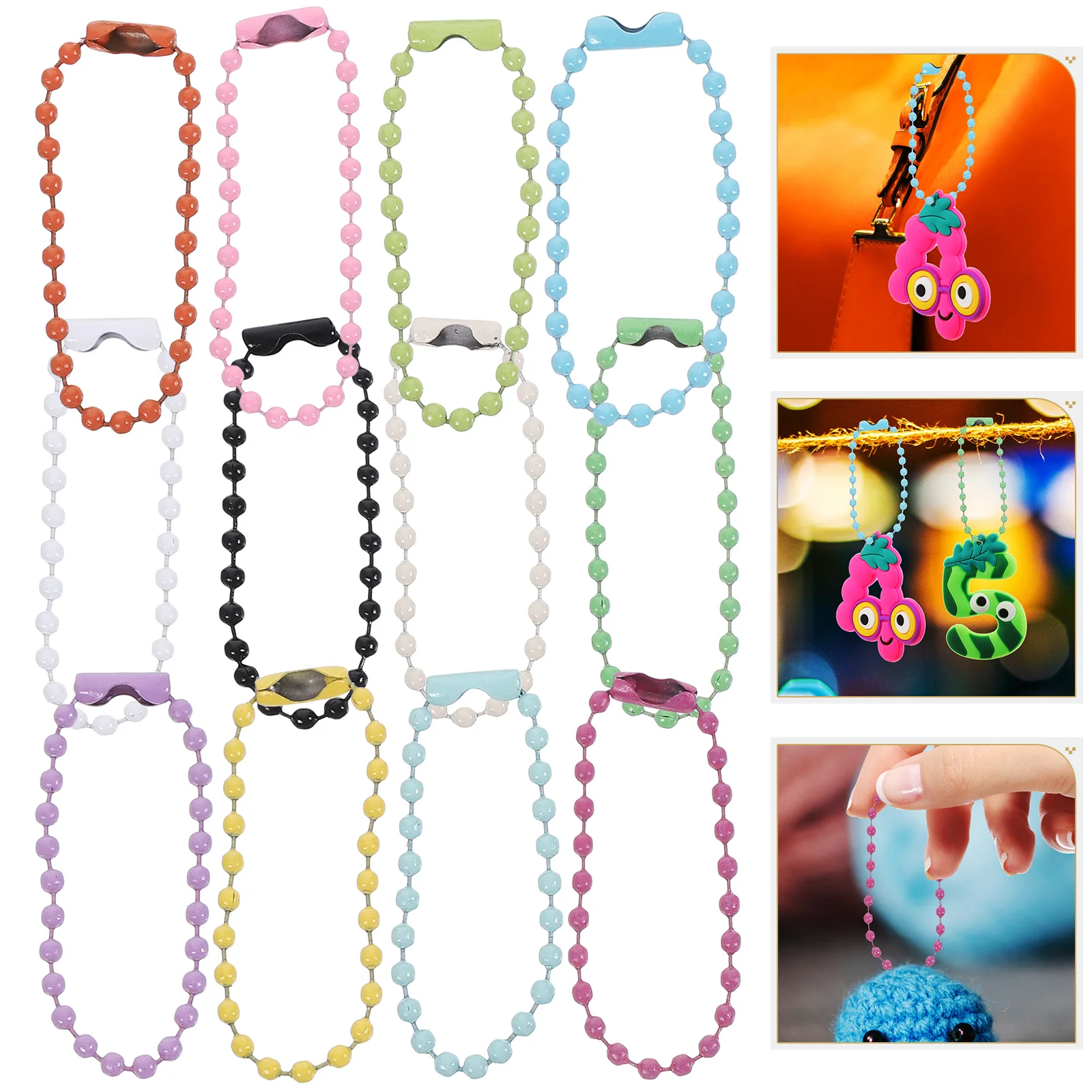 

200 Pcs Colorful Bead Chain Painted Tag Small Beads Label Ball Beading Chains Keychain