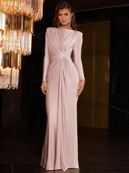 Women's Formal Occasion Dress Elegant Ladies O-neck Long Sleeve Folds High Waist Bodycon Gray Dresses Evening Party Robe