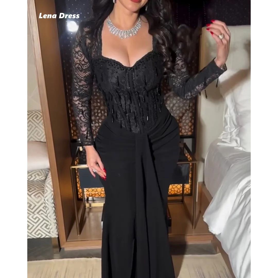 

Lena Long Sleeved Elegant Gowns Black Customized Luxurious Women's Evening Dresses Woman Elegant Luxury Women Evening Dress Prom