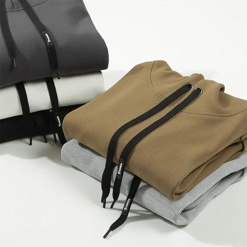 American solid color hoodie, waffle style men's and women's clothing, autumn and winter couple sports, outdoor hooded sweatshirt