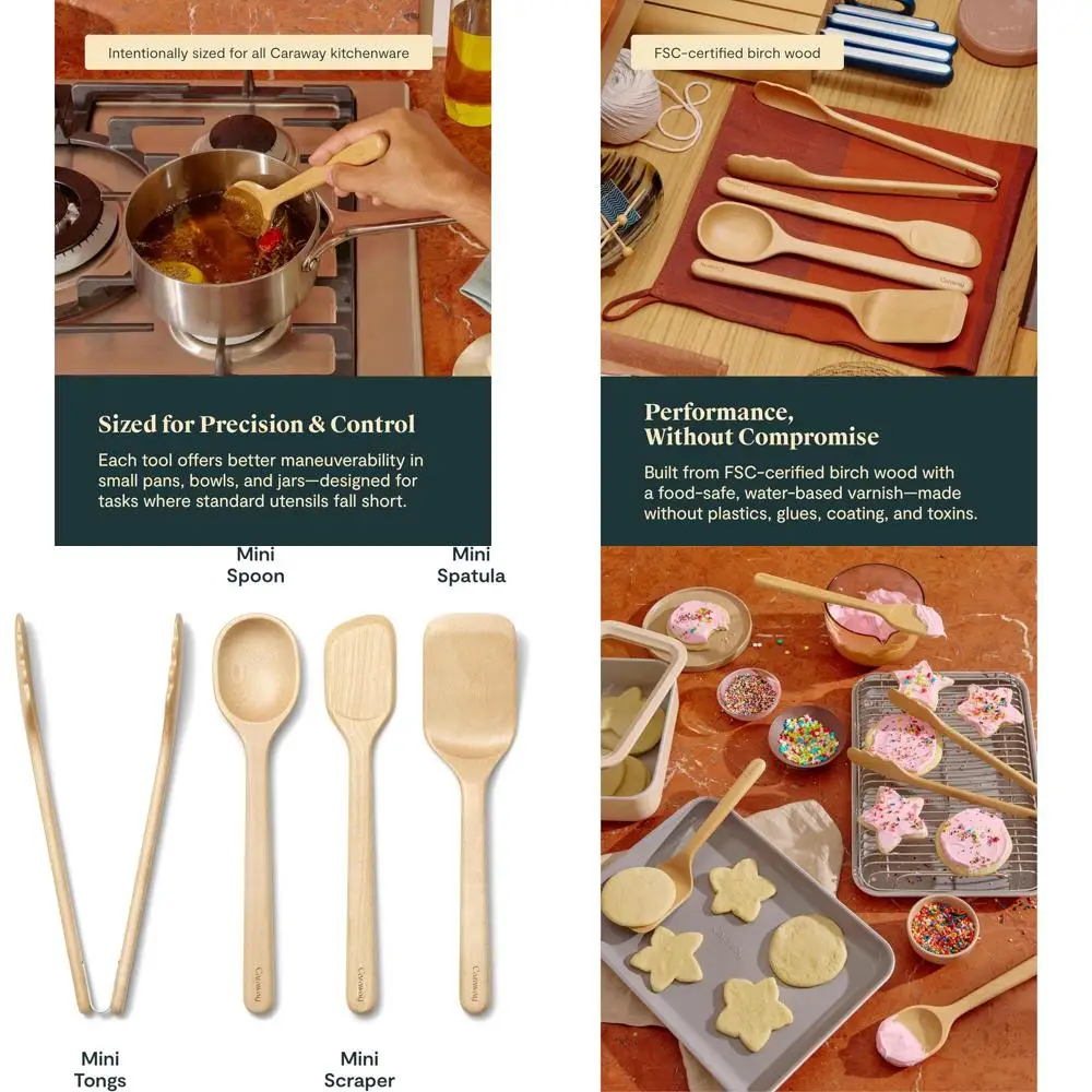 

Компактный деревянный набор кухонных инструментов: мини-ложка, скребок, лопаточка, щипцы для приготовления пищи и сервировки