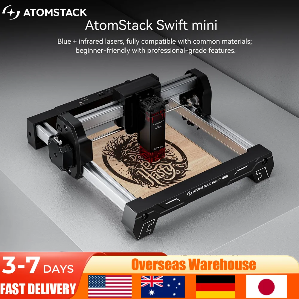 

ATOMSTACK SWIFT MINI Portable Laser Engraving Machine 3W Laser Engraver Wood working Tools Diy Dog tags Acrylic Metal 135 x145mm