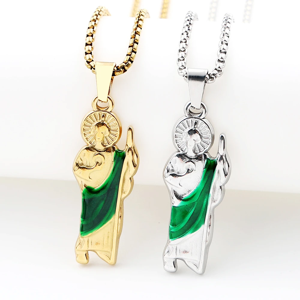 San Judas Tadeo Pendant Necklaces for Women Men Stainless Steel Gold Color St. Jude Religious Chain Jewelry Collar NZZZ774S02