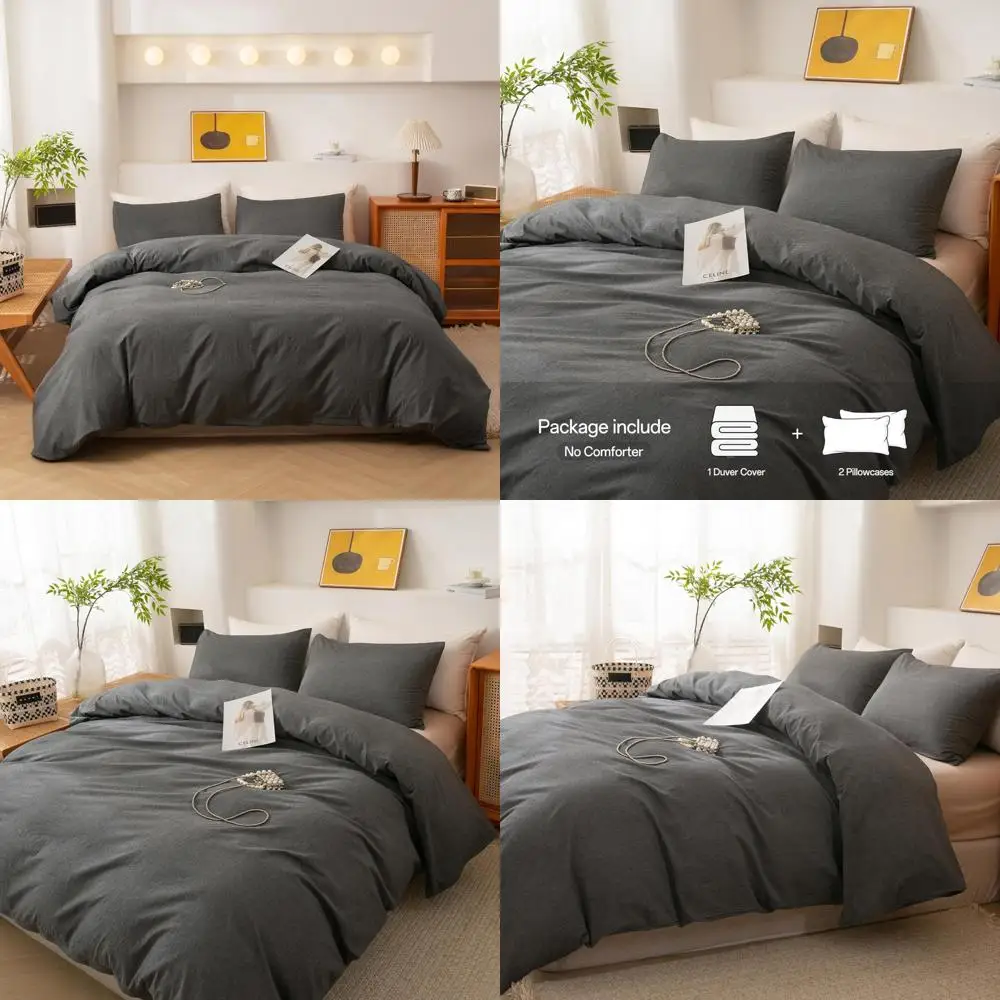 

King Size Grey Duvet Cover Set - 100% Washed Cotton, 1 Duvet Cover with Zipper Closure and 2 Pillowcases, Ultra Soft, Breathable