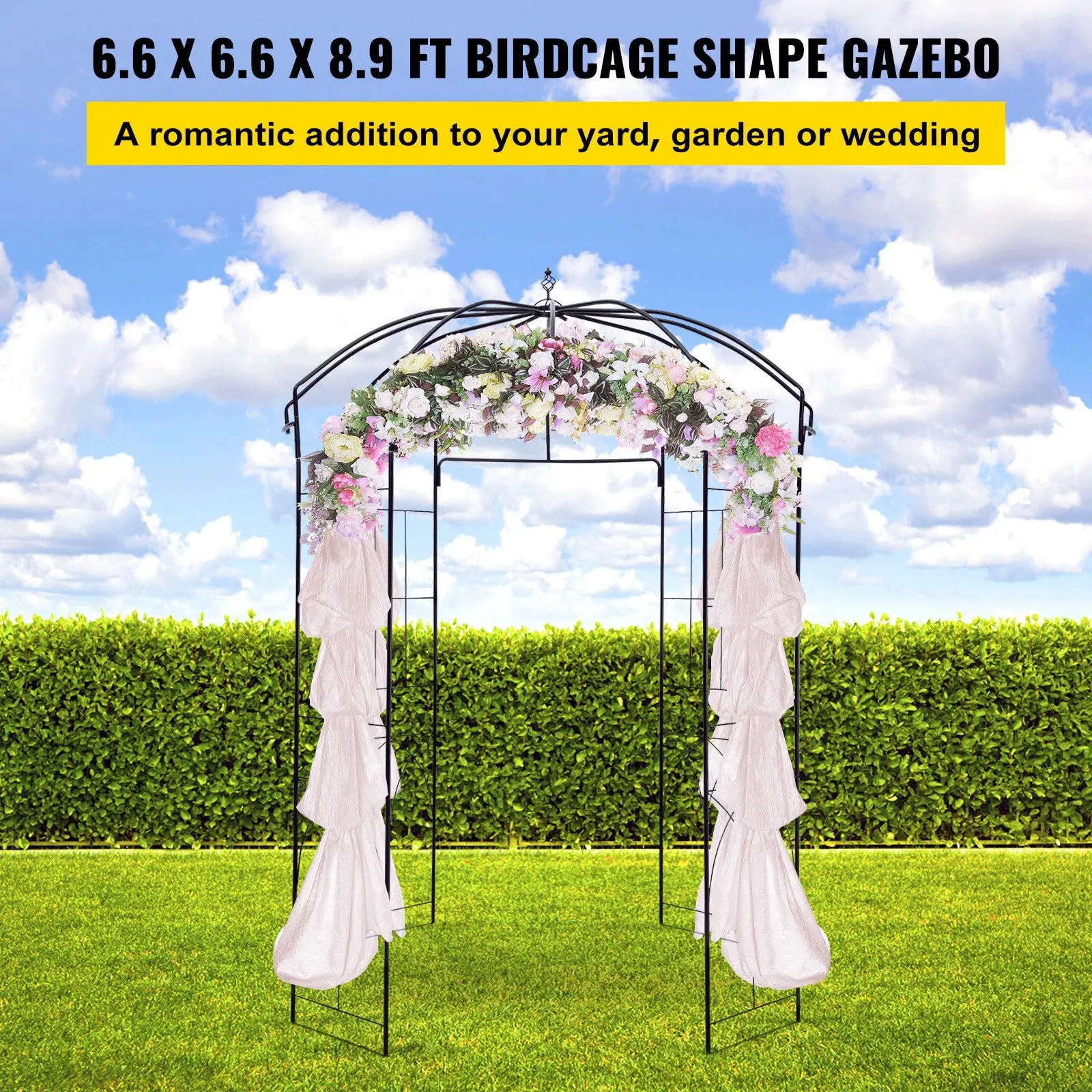 

Birdcage Shape Garden Arbor, Backyard, Patio, Black 9' High x 6.6' Wide, Heavy Duty Wrought Iron Arbor,