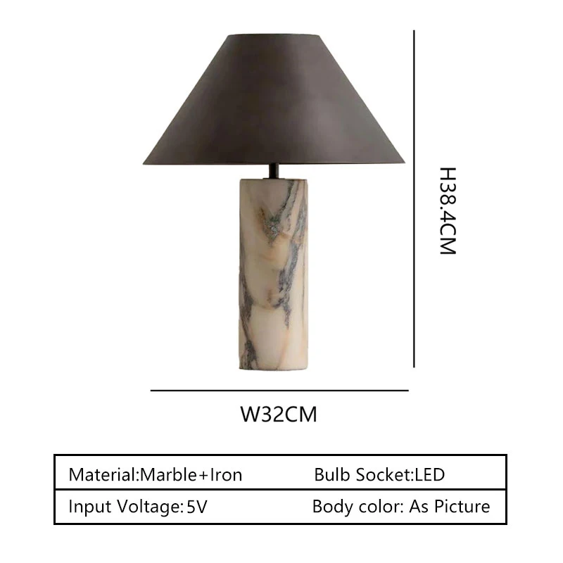 Natural Italian Marble Base Fabric Shade Table Lamp for Living Room Bedroom