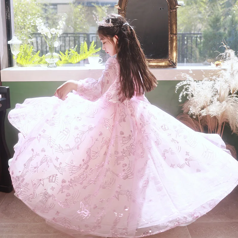 High-end Sequins Girls Dress Princess Tulle Dress Kids Dresses for Party Wedding Teen Beauty Pageant Prom Ball Girls Dress