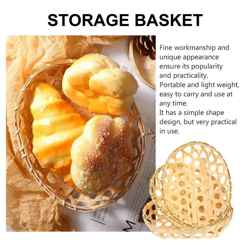 3pcs Woven Storage Basket Portable Bamboo   Egg   Vegetable  Snack s Kitchen Organizer