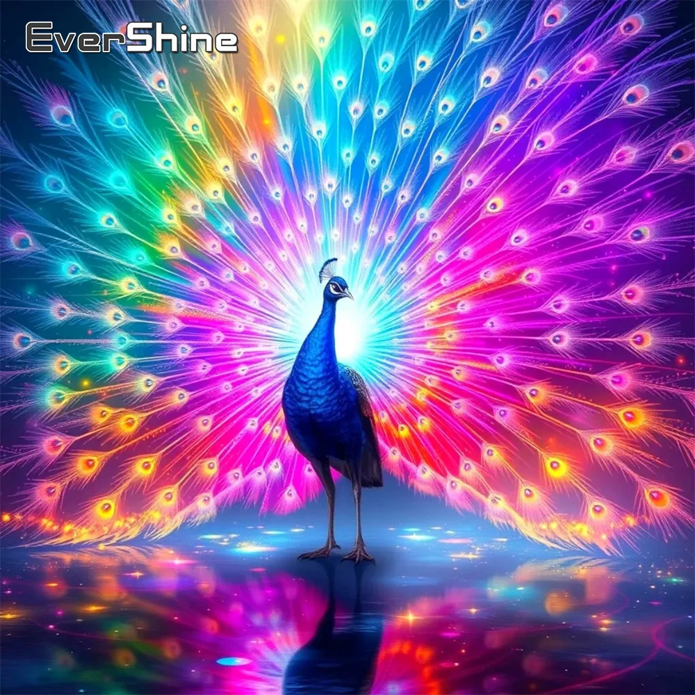 EverShine Diamant-Stickerei Pfau Vollflächiges Quadratisches Gemälde Tier-Strass-Bild Mosaik Farbenfrohe Wandkunst