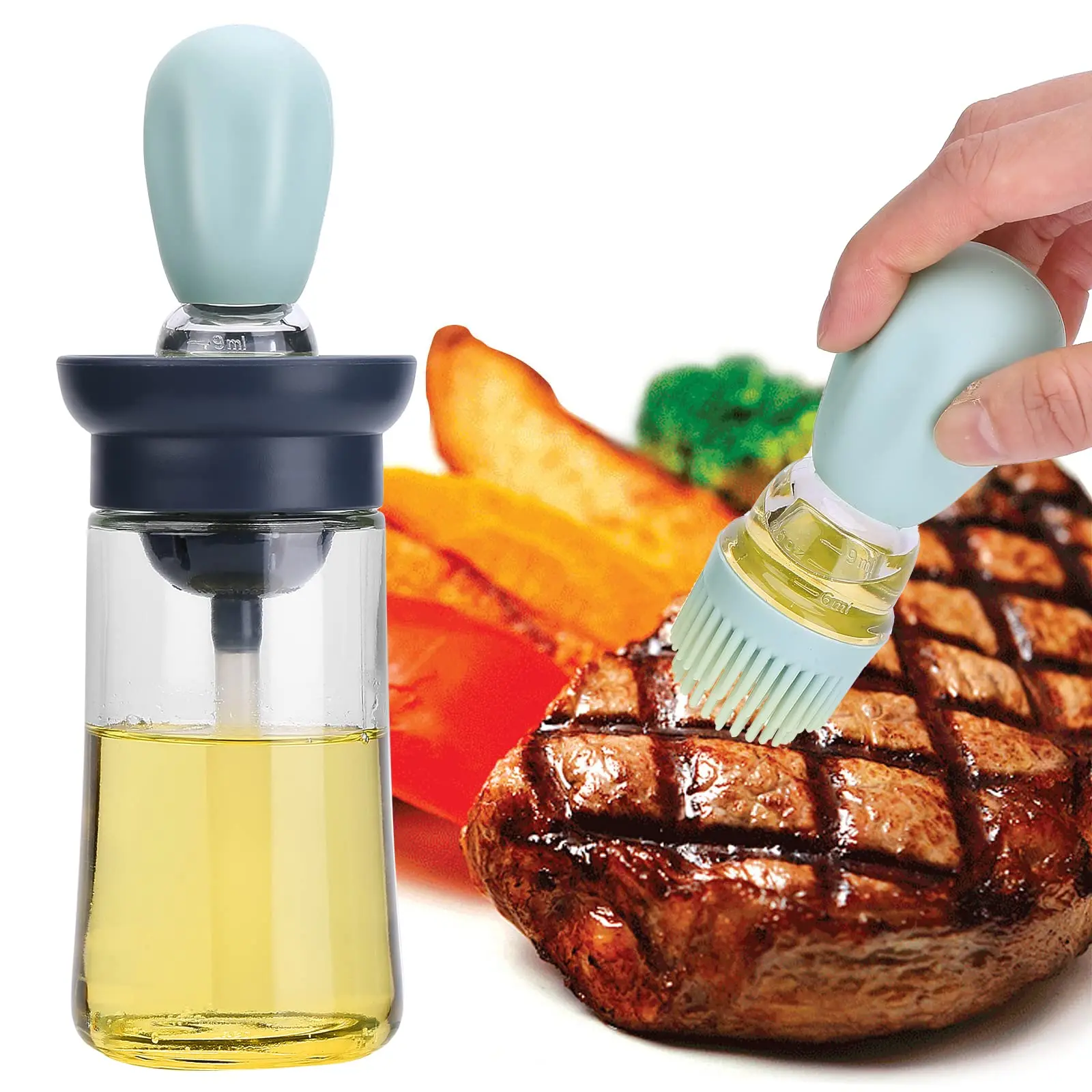 BBQ Baking Tools 2 in 1 Bottle Cooking Olive Oil Dispenser Glass Olive Oil Bottle With Silicone Brush