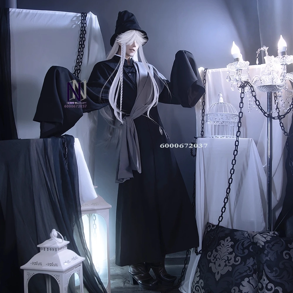 

Top Black Butler Cosplay Undertaker Costume Anime Ciel Role Playing Black Uniform Outfit Men ComicCon Halloween Party Suits Wig