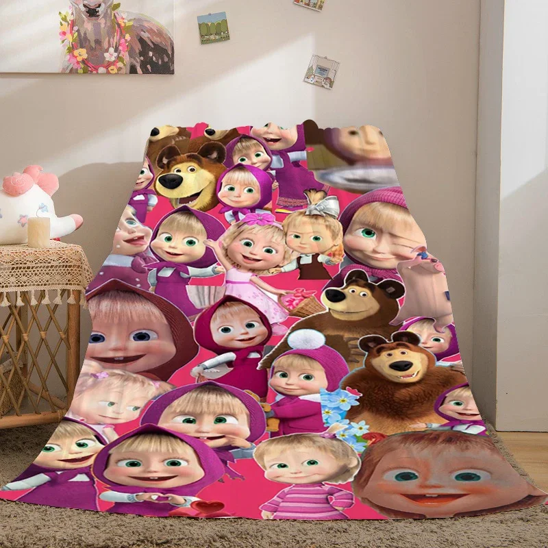 Lovely Blanket Sofa A-Masha and Bear Fluffy Soft Blankets for Winter Microfiber Bedding King Size Warm Bed Fleece Custom Throws