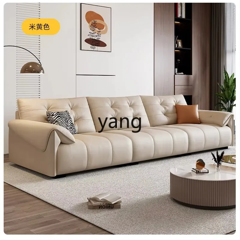 

LMM modern simple leather straight row light luxury cream style sofa small apartment