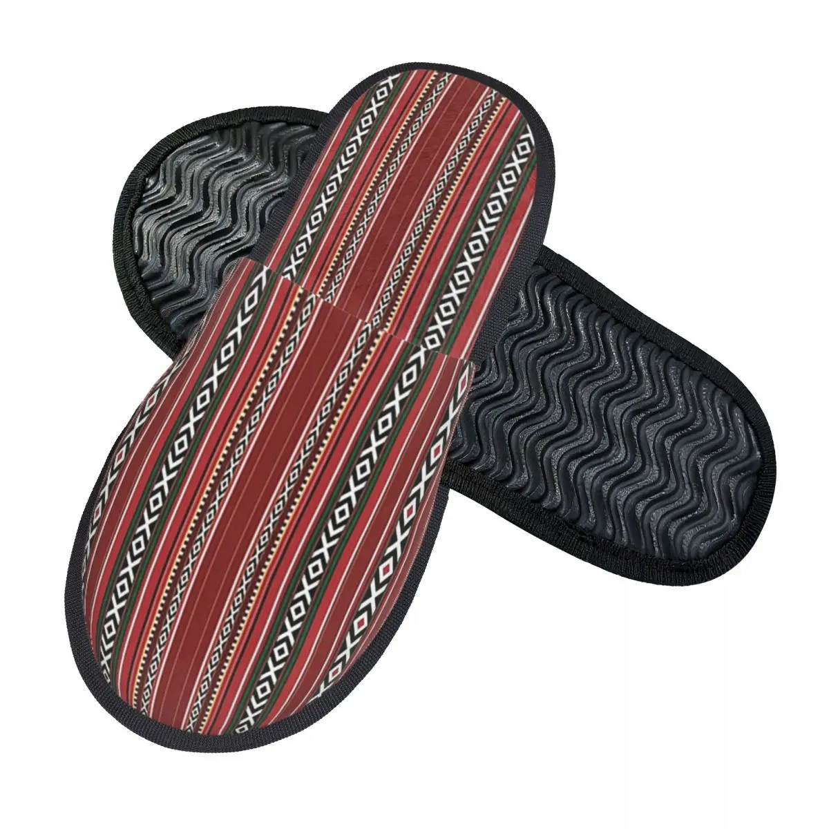 Beautiful Red Traditional Arabian Style Sadu Pattern Slippers Memory Foam Warm Soft Women House Slipper Bedroom Fluffy Shoes