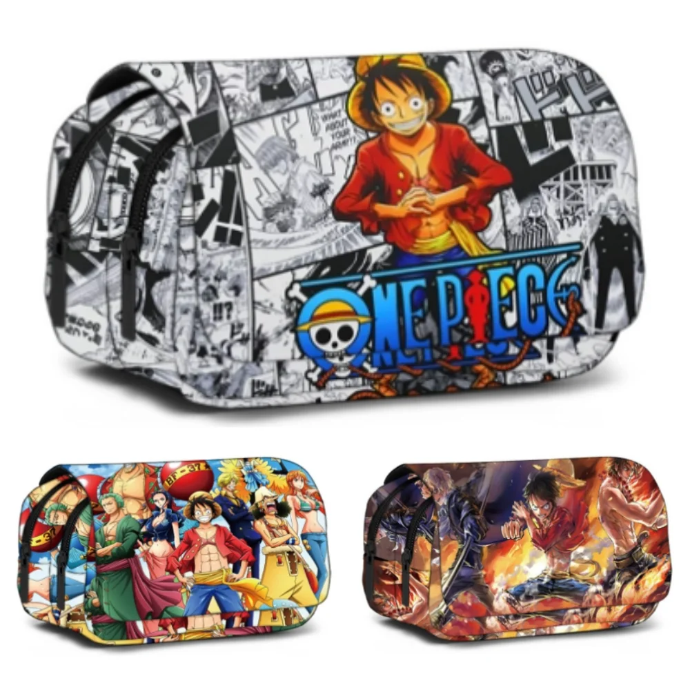 Bolsa de lápices de una pieza, estuche de bolígrafo de gran capacidad con dibujos animados, Luffy Zoro, caja de bolígrafos con impresión de Anime, bolsa de almacenamiento de papelería para estudiantes, regalo