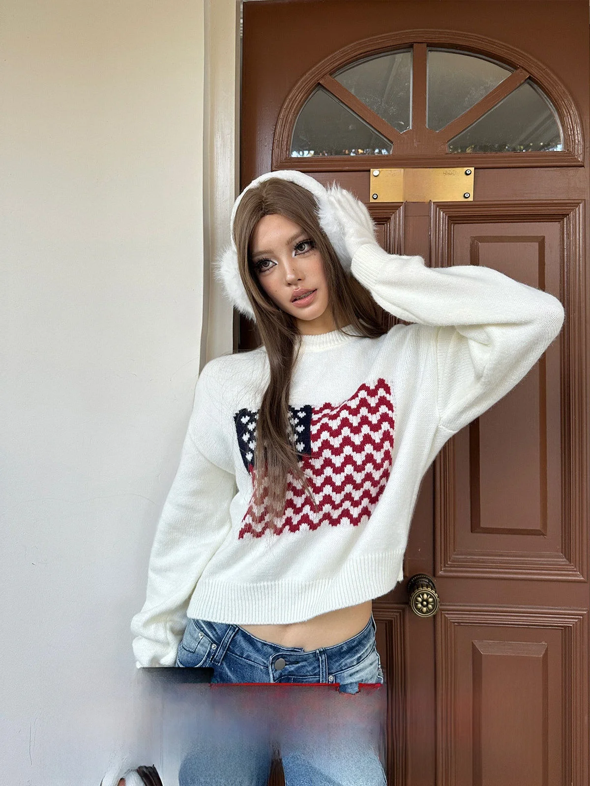 

GOGOBURN American Sle Long Sve Knitted Sweater Women's Loose Fit Autumn Winter Warm Thermal round Ne Top