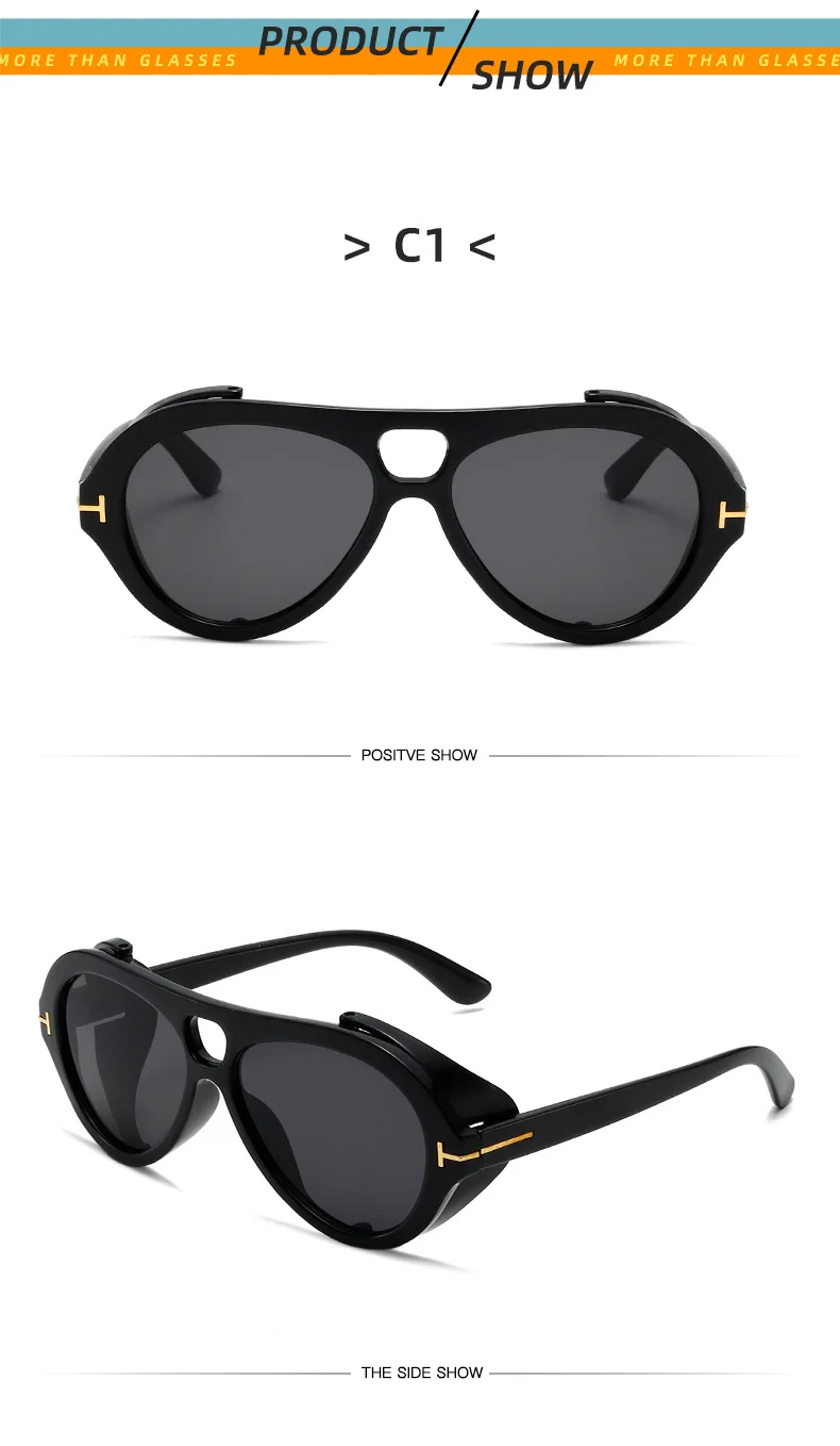 نظارات شمسية بإطار دائري كلاسيكي، نظارات شمسية هيب هوب غير سائد مخصصة، نظارات متخصصة بحافة واسعة للرجال