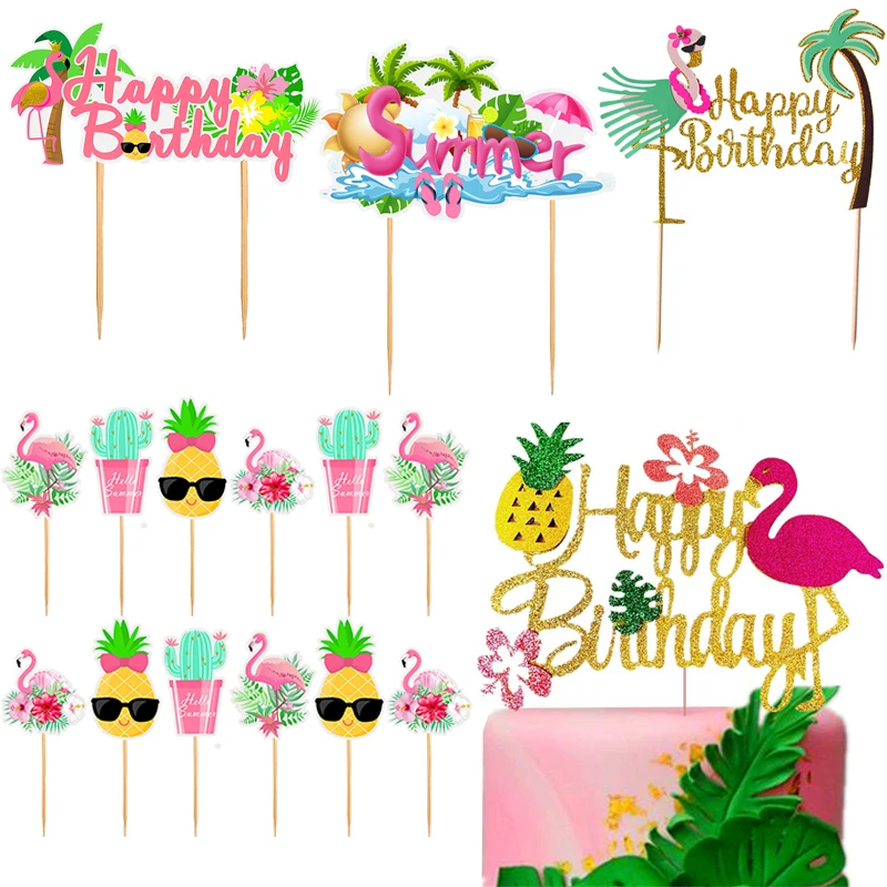 

Hawaii Party Cake Topper Summer Birthday Party Cake Decor Pineapple Flamingo Cupcake Topper Tropical Aloha Party Cake Decoration