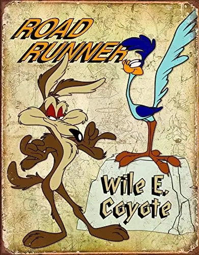 KILSPU Retro Metal Tin Sign Road Runner ; Wile E Coyote Metal Poster Vintage Plaque Wall Decor Gift for Bathroom Restaurant Farm