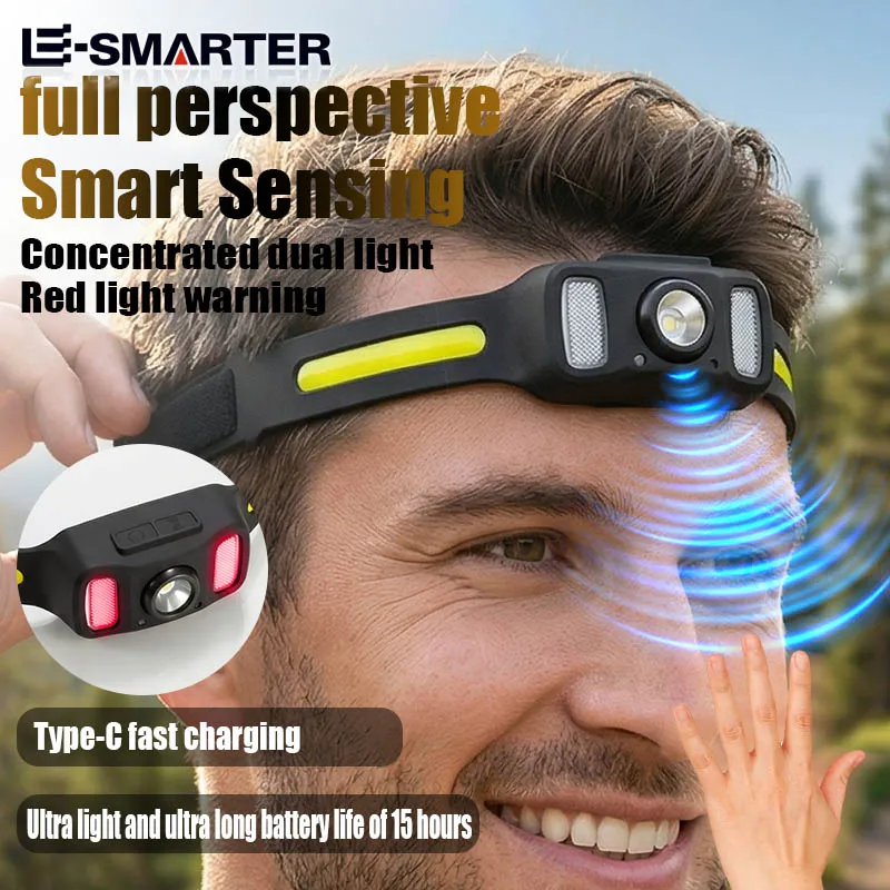 USB Rechargeable LED Headlamp for Fishing Long-Lasting Mini Red Light Head-Mounted Outdoor Cycling Work Light Strong Beam