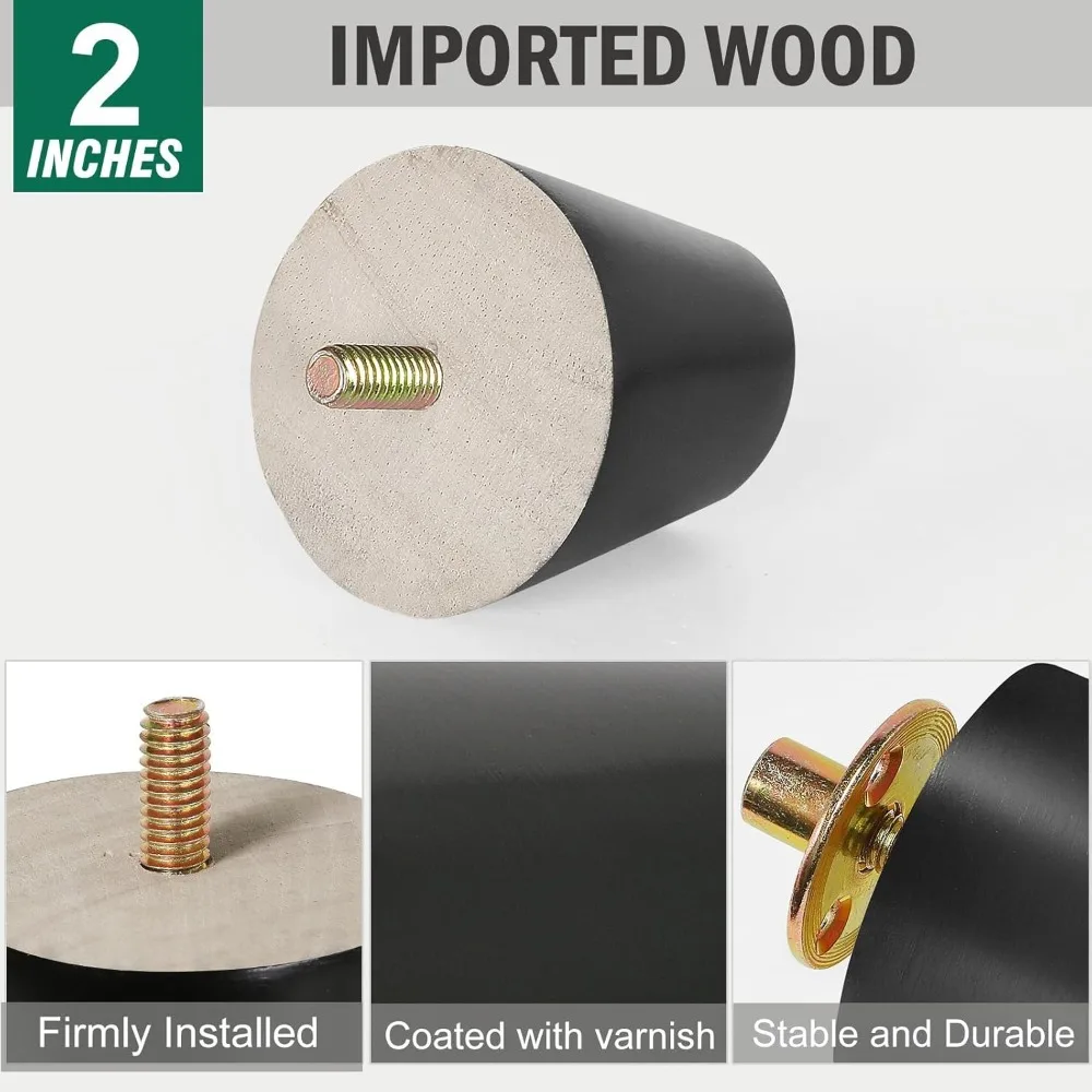 4er-Pack Massivholz-Sofabeine Möbelersatzfüße für Tische, Schränke - Rustikale Holzbeine mit Hoher Tragfähigkeit – Detail 6