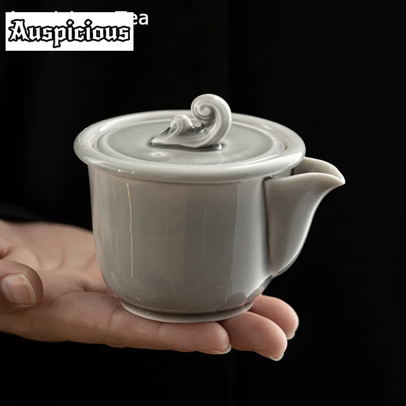 150ml Ice Gray Glaze Ceramic Gaiwan Japanese Hand Grasp Teapot Kung Fu Pu'er Tea Maker Tea Tureen Master Teapot Kettle Tea Gifts