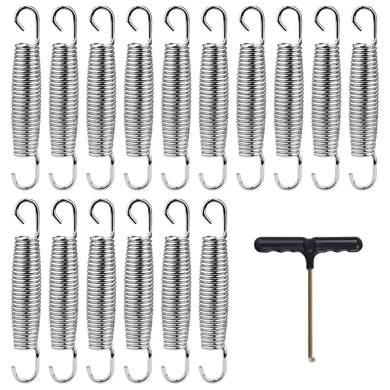 

NEW-16PCS 5.5 Inch Heavy Duty Trampoline Replacement Springs With T Hook Pull Tool Trampoline Accessories Hand Pull Tool