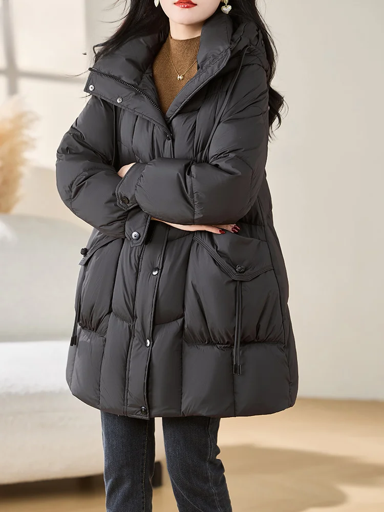 Winter Women\'s Jackets Thickened White Duck Down Down Jacket Hooded Medium-length Warm Coat Fashion Elegant Temperament Parka