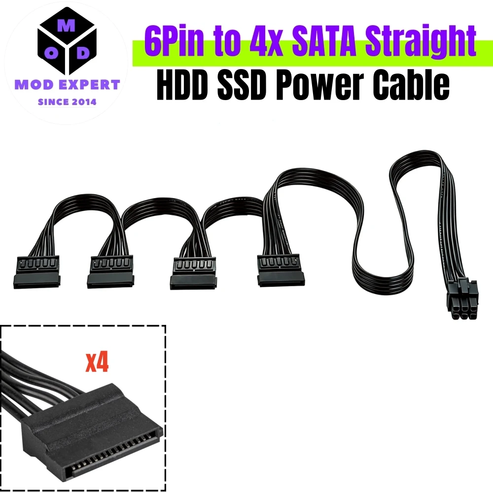 

6Pin to 4x SATA Straight, HDD SSD SATA Power Cable for Corsair TX850M, TX750M, TX650M, TX550M TX-M Series Type 3 Modular Powers