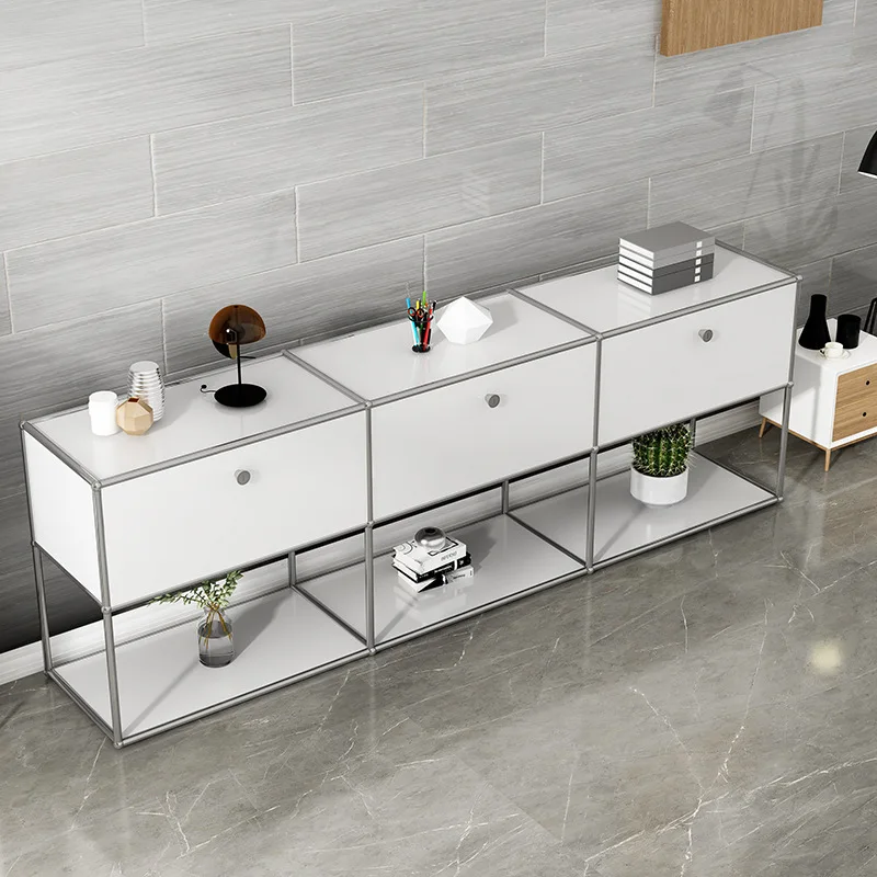 وحدة وحدات DIY الأثاث خزانة جانبية حجم مخصص خزانة تخزين الرف الفولاذ المقاوم للصدأ الصلبة الخشب حامل تلفاز غرفة المعيشة