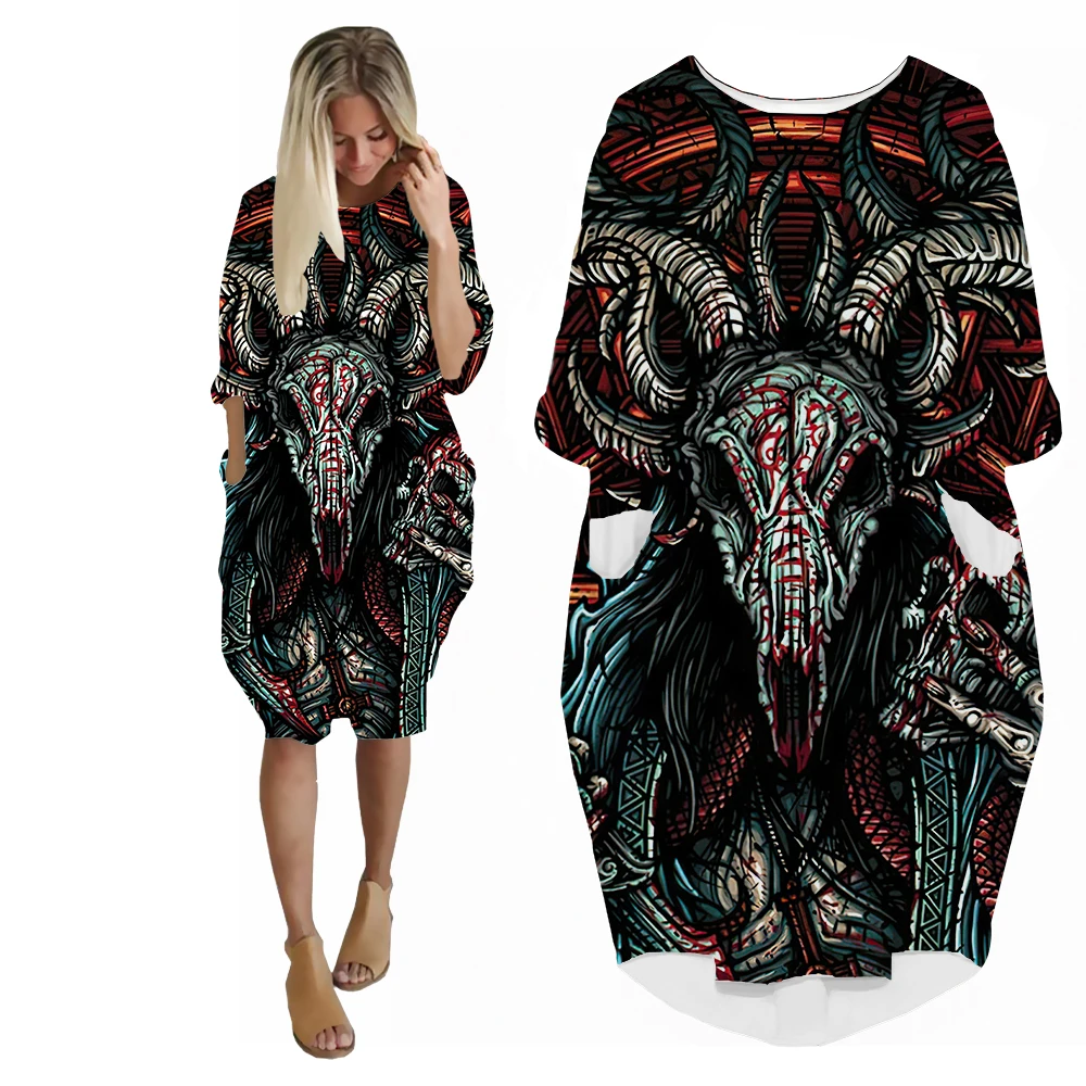 Horror Territory Abyss Demon Satan Ladies Dress Suit Novel Design Pocket Skirt Hip Hop Personality Street Long Sleeve Skirts.