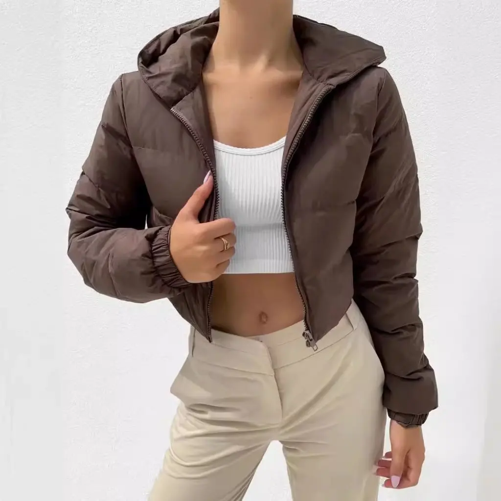 

Winter Thickened Cotton Cardigan Hooded Zipper Jacket European American Style Retro Casual Versatile Women's Clothing