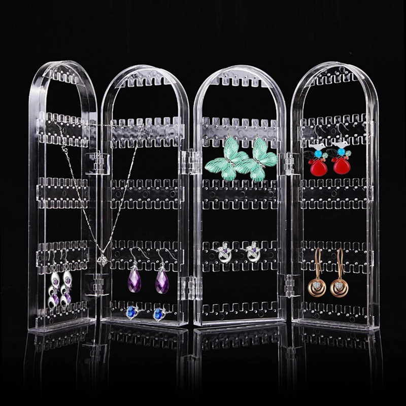 Jewelry Display Rack Necklaces Rings Plastic Folding Holder Large Capacity Bracelets Storage Hanger with Stud Earrings Holes