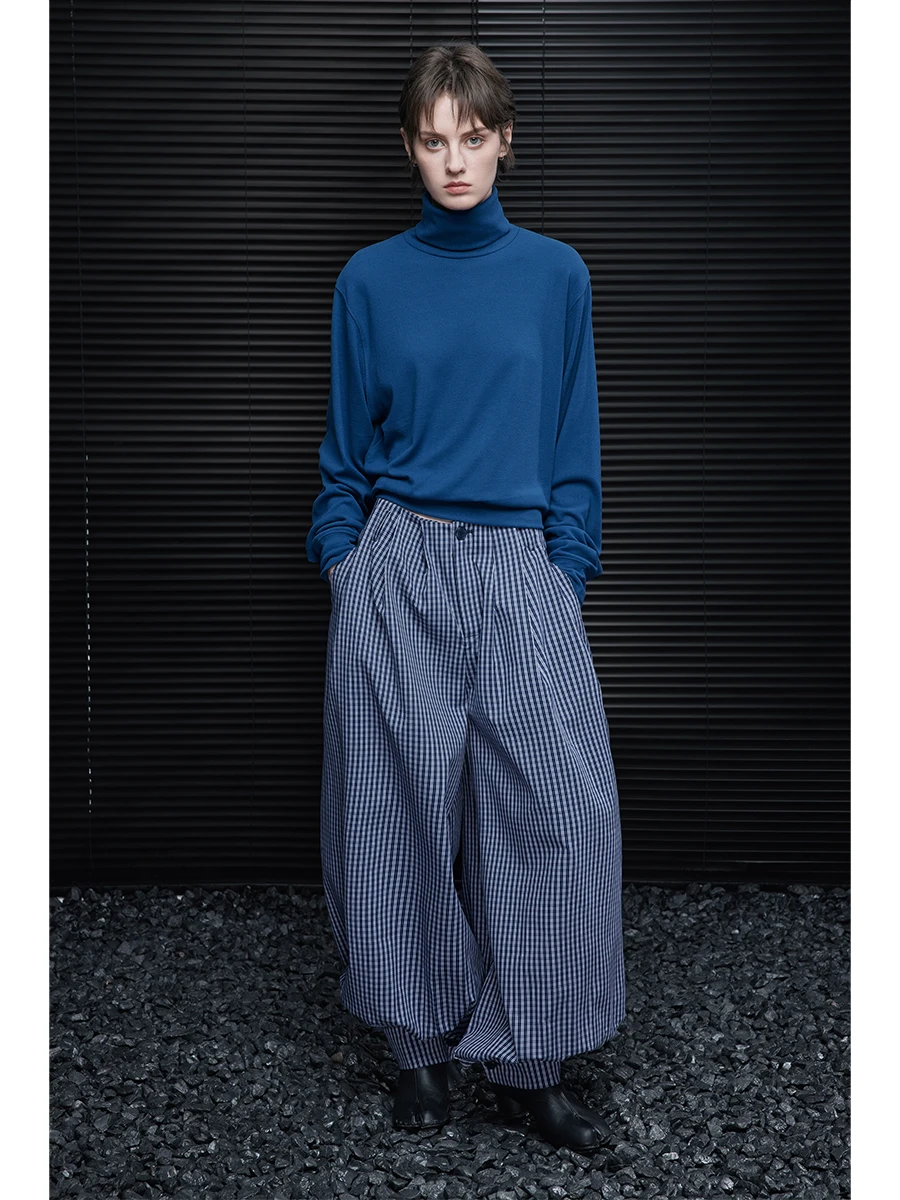 

Blue High Collar Long Sve T-irt Women's Base irt 2025 Autumn New Outwear Faionable Street Sle Slim Fit