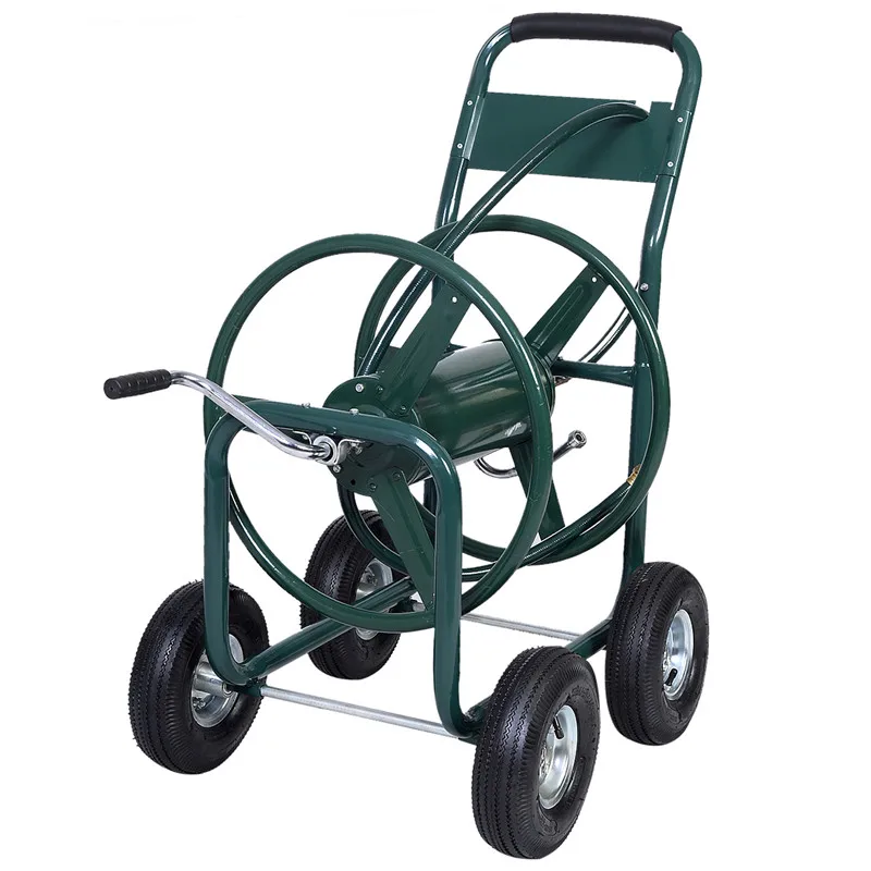 Sturdy Heavy Duty 4‑Wheel Hose Reel Cart Rollable 400FT Garden Water Hose For Backyard Use