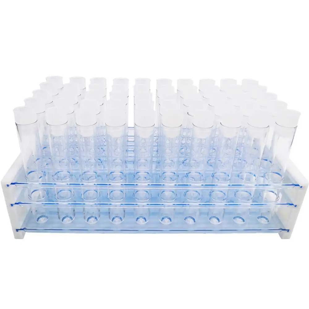 50 Transparent Plastic Test Tubes with Racks, 10 ml Test Tubes with Lids and 50-Hole Test Tube Racks for Scientific Experiments image 5
