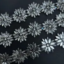 

1 ярд декоративной тесьмы с подсолнухами, стразами и бисером, кружевная отделка для шляп и одежды, термоклеевая алмазная полоса, аппликация из бисерной тесьмы