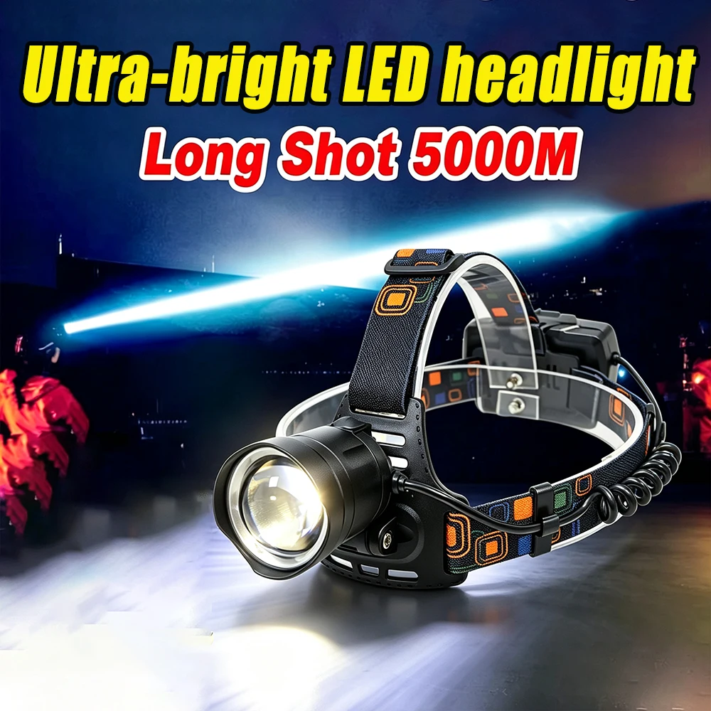 High Power Spotlight Long Rang Wick LED Headlamp Telescopic Zoom Head Flashlight Fishing Light Lamp Torch For Camping Fishing