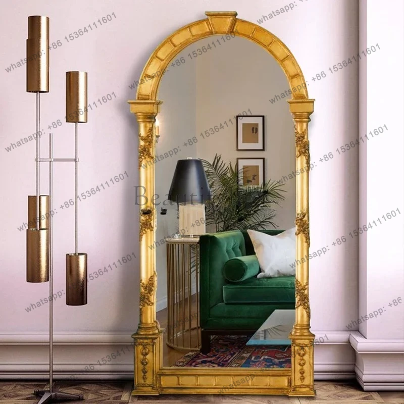 

FG28Full-Length Decorative Mirror Carved New Chinese Style Entryway Living Room Floor Standing Dressing Mirror