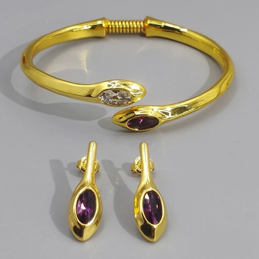 2026 Spring Beautiful and Exquisite Gold Silver Double Color Crystal Earrings Bracelet Jewelry Two Piece Set Party Gift
