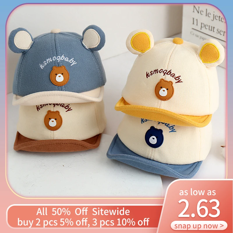Boné de beisebol do bebê da orelha dos desenhos animados urso bonito criança viseiras de sol ao ar livre algodão criança peaked hat crianças gorro da criança casquette 6-18m