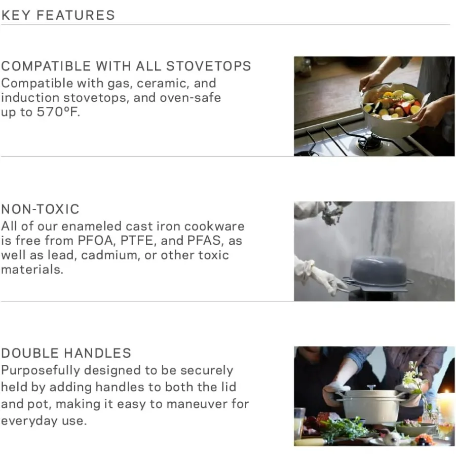 وعاء الفرن | وعاء من الحديد الزهر بالمينا غير السام | 26 سم ضحل (3.9 كيو تي) | آمنة للفرن | متوافق مع الحث | الفرن الهولندي | صنع في جا #3