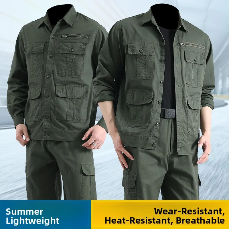 

Summer Thin Cotton Workwear Set for Men Welding Heat Resistant Wearable Outdoor Construction Site Labor Protection Suit