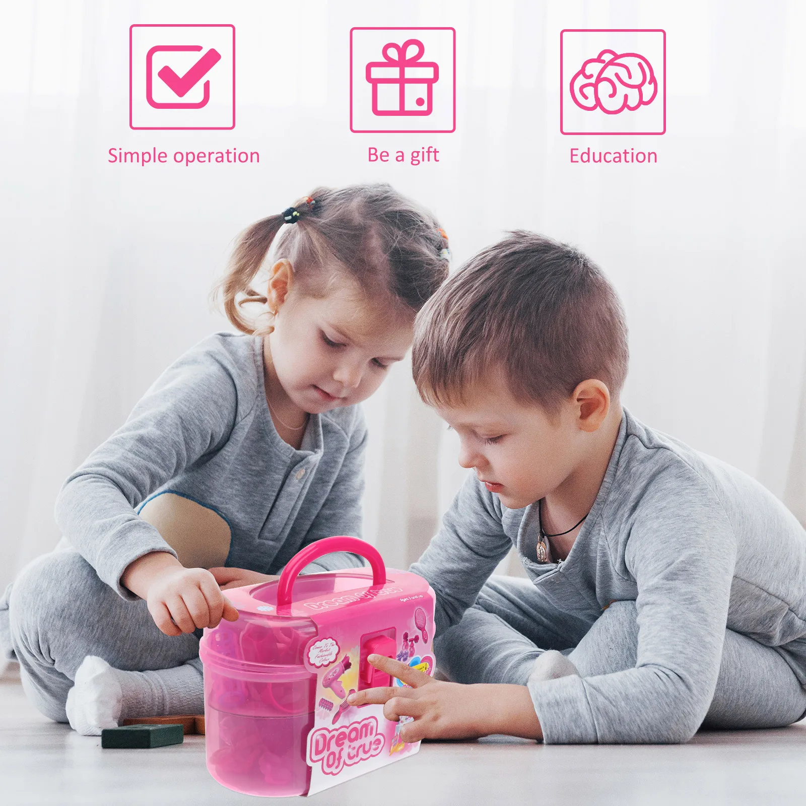 مجموعة أدوات التجميل البلاستيكية للفتيات، أدوات التظاهر بالشعر، حقيبة حمل هدية للأطفال، ممارسة المعرفية